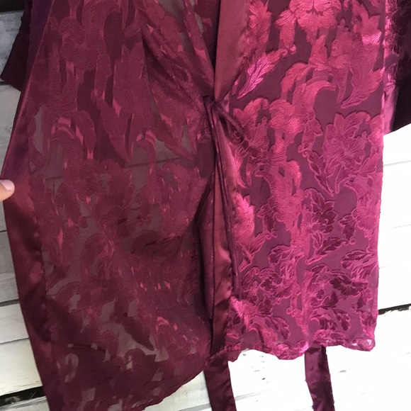 Frederick’s of Hollywood Lingerie Set Wine Lace Chemise & Kimono Sz 2X Bows - Picture 8 of 11
